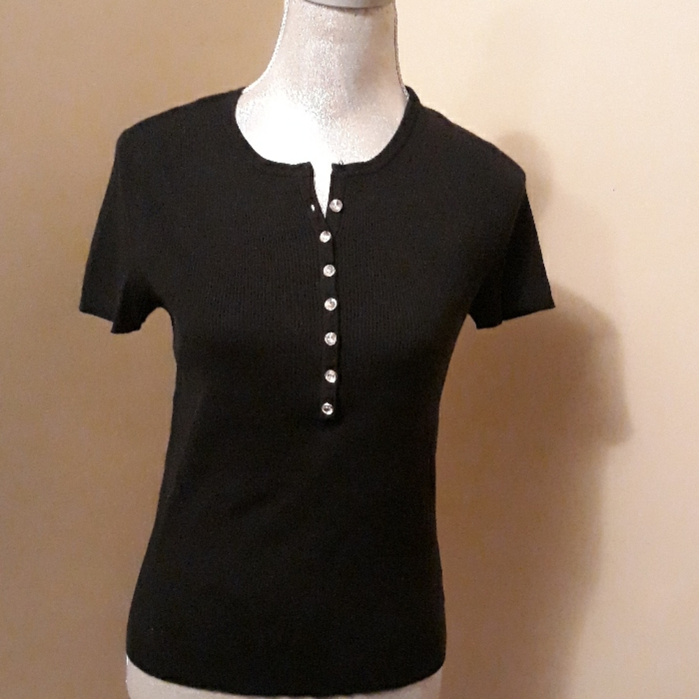 Michael Kors Black Top with Rhinestone Buttons